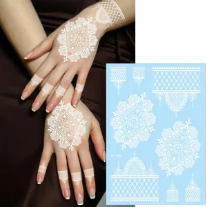 High Quality Waterproof Tattoo Sticker White Lace Body Temporary Henna Design
