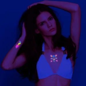 High Quality Waterproof UV Light Metallic Glow Luminous Sexy Body Art Fluorescent Temporary Tattoo Sticker CE Certified