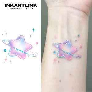 High quality Fantasy purple Five pointed Star Eco friendly Paper Temporary Tattoo Stickers White Face Teens Perfect