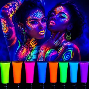 Highly Pigmented Glow in Dark UV Fluorescent Neon Water Based CE Certified 10ml Non Toxic Children’s Face Body Paint Halloween