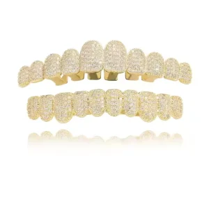 Hip Hop Body Jewelry Full Zircon Ten Tooth Grills Gold Rhodium Plated for Parties Anniversary Gift Fashionable Bling Design