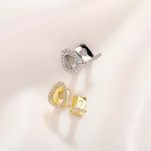 Hip Hop Grills Iced Out Gold Plated Brass Cubic Zirconia Diamond Easy Wear Heart Double Grillz For Teeth Jewelry