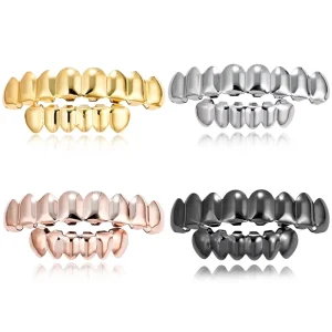 Hip Hop Halloween Fashion Body Jewelry Eight Tooth Brass Grills Gold Plated for Engagement Anniversary or Parties
