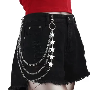 Hip-hop Personality Layered Metal Pants Chains for Women Men Pentagram Wearing Accessories