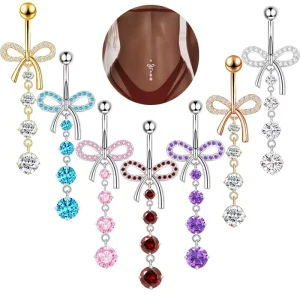 Hisera Trendy Stainless Steel Zirconia-studded Bow Tie Belly Chains Body Piercing Jewelry