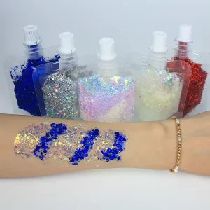 Holographic Chunky Glitter Gel – Cosmetic Grade Face & Body Glitter for Festival, Party & Stage Makeup