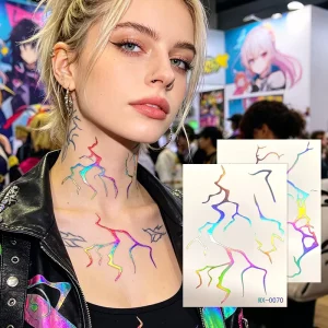 Holographic Laser Flash Tattoo Stickers Waterproof Long Lasting Colorful Lightning Line Temporary Tattoo