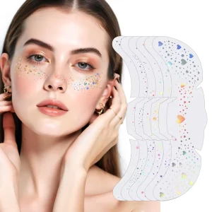 Holographic Multichrome White Paper Glitter Freckles Temporary Tattoo Stickers Waterproof Washable Long Lasting Face