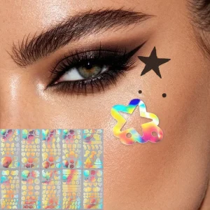 Holographic Star Eye Makeup Temporary Face Tattoo Stickers for Music Festival Rave Party