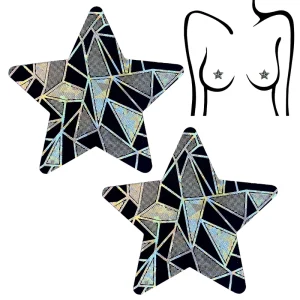 Holographic Star Pasties with Geometric Bronzing Fabric for Rave Festival Disposable Adhesive Breast Stickers Soft Cloth Petals