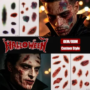 Horror Realistic Bruises Scratches Bullet Hole Tattoo Sticker Halloween SFX Makeup Cosplay Waterproof Temporary Body Art Decal
