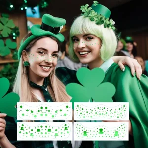 Hot Selling Customized St. Patrick’s Day Accessories Green Shamrock Freckles Temporary Body Art Face Glitter Sexy Printing