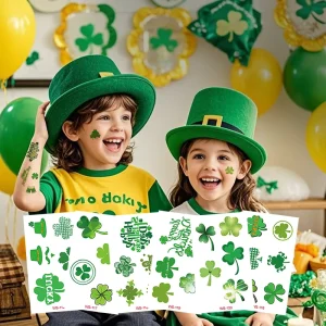 Hot Selling Green Clover Face Hat with Waterproof Tattoo Stickers for St. Patrick’s Day