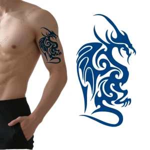 Hot Selling Men’s Sexy Tribal Tattoo Sticker Oblong Screen Printed Water Transfer Temporary 2 Weeks Body Arm PET Film