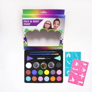 Hot Selling Water Based 14 Color 2 Glitter 3 Sponges Professional Face and Body Paint Kit