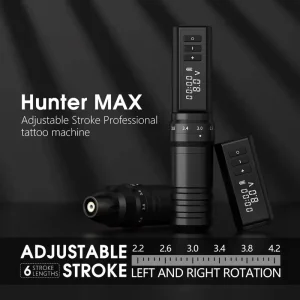 Hunter Max Professional Electric Tattoo Gun 2.2-4.2mm Adjustable Stroke Wireless Tattoo Pen Machine for Body Art