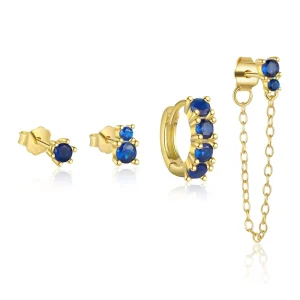 Hypoallergenic 925 Sterling Silver Fine Jewelry Sapphire Blue Zircon Stud Hoop Chain Tassel Dangle Drop Earrings Sets For Women