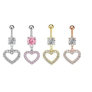 Hypoallergenic Zircon Heart Belly Button Ring Dangle Crystal With Chain Titanium Steel Bar Navel Piercing Women Jewelry