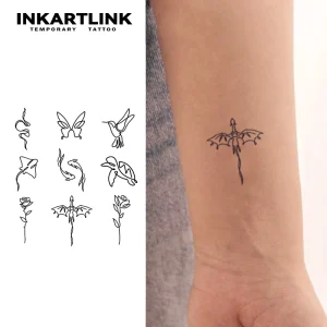 INKARTLINK Custom One Line Dragon Snake Rose Body Art Waterproof Long Lasting 2 Weeks Semi Permanent Tattoo Sticker Jagua Ink