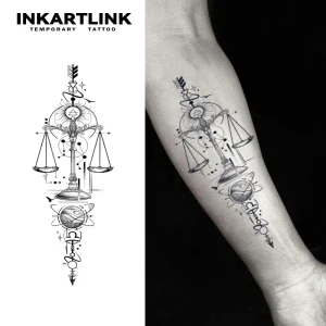 INKARTLINK Custom Realistic Libra Scales Body Art Waterproof Long Lasting 2 Weeks Semi Permanent Tattoo Sticker Jagua Ink