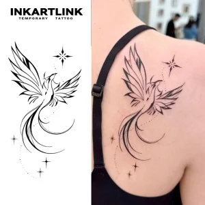 INKARTLINK Phoenix Tattoo Sticker Streamlined Bird Art Elegant Phoenix Rising Stars Aesthetic Herbal 15 Days Bulk Supplies