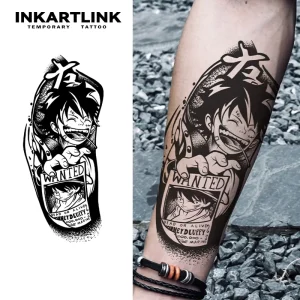 INKARTLINK Tattoo Sticker for Body Paper Tattoo Sticker Anime Luffy Wanted Waterproof Eco friendly Long Lasting 15Days
