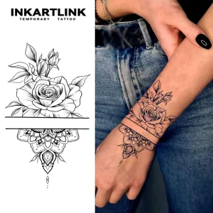 INKARTLINK Tattoo Sticker for Body Paper Tattoo Sticker Rose Mandala Waterproof Eco friendly Long Lasting 15 Days Bulk