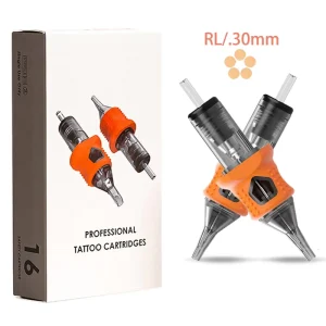 INKin Orange RL Long Taper 0.30mm Tattoo Finger Ledge Cartridge Needle Tattoo Needle with Soft Silicone Needle Cover