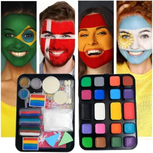 In Stock 20 Colors Non-toxic Washable Face Paint Kit with Glitter Sponges Brushes Water-based Body Paint Set for Halloween Party