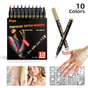 In Stock Temporary Glitter Tattoo Pen with Stencil Set Skin Safe Metallic Tattoo Pen Easy Remove for Kid Party Festival Body DIY