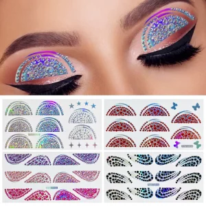 In Stock Women’s Temporary Tattoo Eyeliner Eyeshadow Face Gems Waterproof Stickers Face Makeup Custom for Party Long-Lasting