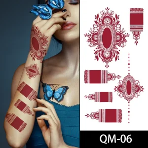 India Mehndi Design Finger Hand Tattoo Stickers for Women Brown Red Maroon False Temporary Henna Tattoo