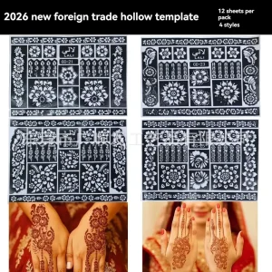 Indian Style Henna Tattoo Stickers Hollow Stencils Hand Painted Body Decals Waterproof Stickers