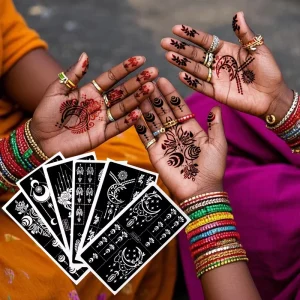 Indian Traditional Self Adhesive Henna Tattoo Stencils Hand Painted Moon Pattern Cut Out Template Temporary Decoration Paper