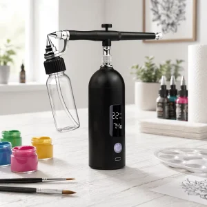 Industrial Grade Anti Clog High Pressure Airbrush for Tattoo and Body Painting Kit with LED Display and 6 Nozzle Sizes