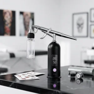 Industrial Grade Rechargeable Piston No-Clean Clog-Proof Airbrush for Tattoo & Body Painting Kit 3-Speed Adjustable Type-C Port