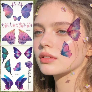 Ins Style Gradient Butterfly Tattoo Stickers Waterproof Sweet Girl Facial Stickers for Party Music Festival