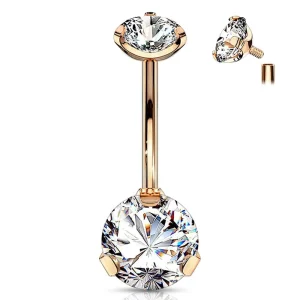 Internally Threaded Body Titanium Piercing Prong Set Cz Navel Ring G23 Piercing Titanium Zircon Belly Ring