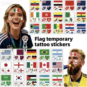International Football Match National Flag Temporary Tattoos Waterproof Face & Body Stickers for Fans