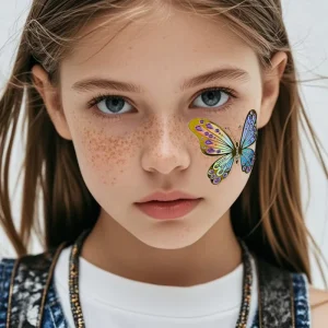 Iridescent Rainbow Butterfly Facial Jewels Glitter Rhinestone Face Stickers for Music Festival & Performance Makeup