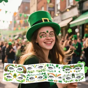 Irish Glitter Paper Tattoo Stickers St. Patrick’s Day Face and Body Art Shamrock Waterproof Temporary Decals