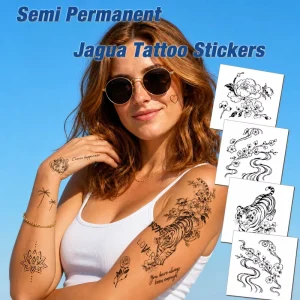 Jagua Paper Temporary Tattoo Stickers Peony Chinese Ink Style Waterproof Semi Permanent Lotus Blossom Temporary Tattoo