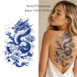Jagua Temporary Tattoo Stickers Dragon Spirit Blue & White Porcelain Ink Style Waterproof Semi Permanent Body Art OEM Tattoo