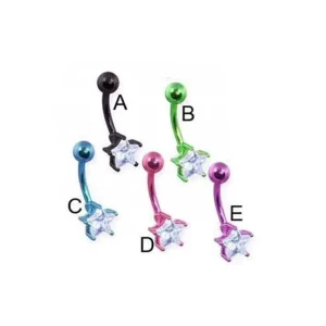 Jeweled Star Titanium Anodized Belly Ring Sexy Stainless Steel Body Jewelry for Women Zircon Inlaid Navel Piercing Engagement