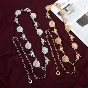 Jewelry Body Shell Geometric Vintage Personalized Metal Light-Luxury High-End Versatile Waist Chain Accessory Women 110cm
