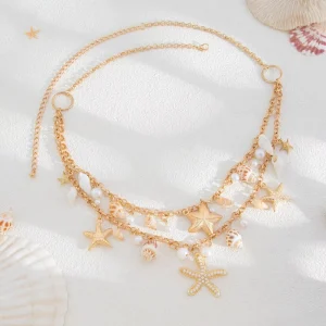 Jewelry for Women Body Chain Jewelry Waist Chain Gold Plated Jewelry Pearl Shell Jewelry Starfish Pendant Belly Chain Beach