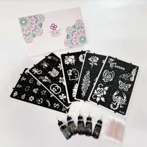 Juice Temporary Tattoo Set Waterproof Long-lasting Ink with Cut-Out Pattern Template Painless Tattoo Stickers