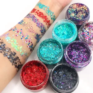 KC Chameleon Series Eco Friendly Cosmetic Grade Holographic Chunky Glitter Gel 7 Colors for Face Hair Eye Body Art