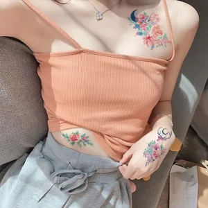KeMeng Series Sexy White Flowers Temporary Tattoo Stickers Multi Function Waterproof Custom Paper Oblong Shape Transfer Printed