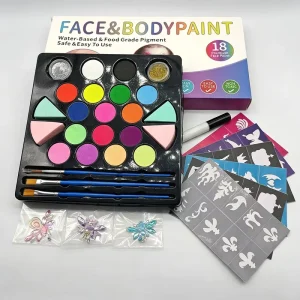 Kid Face Paint DIY Kids 18 Colors 4 Makeup Sponges 3 Brushes Water Based Face and Body Paint Kit
